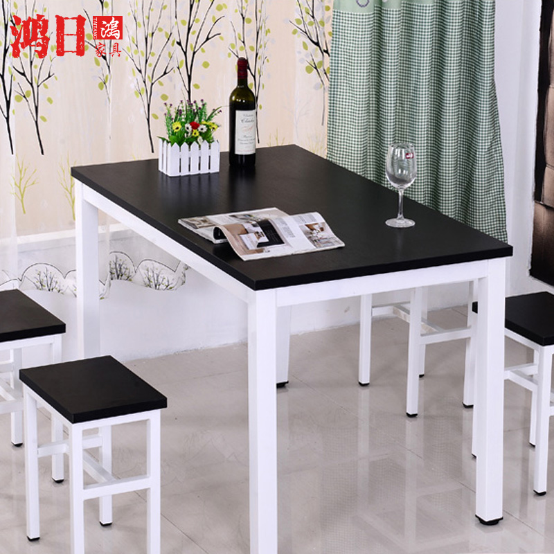 简约烤漆钢木桌椅一桌六椅