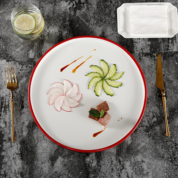 外红内白圆形餐盘