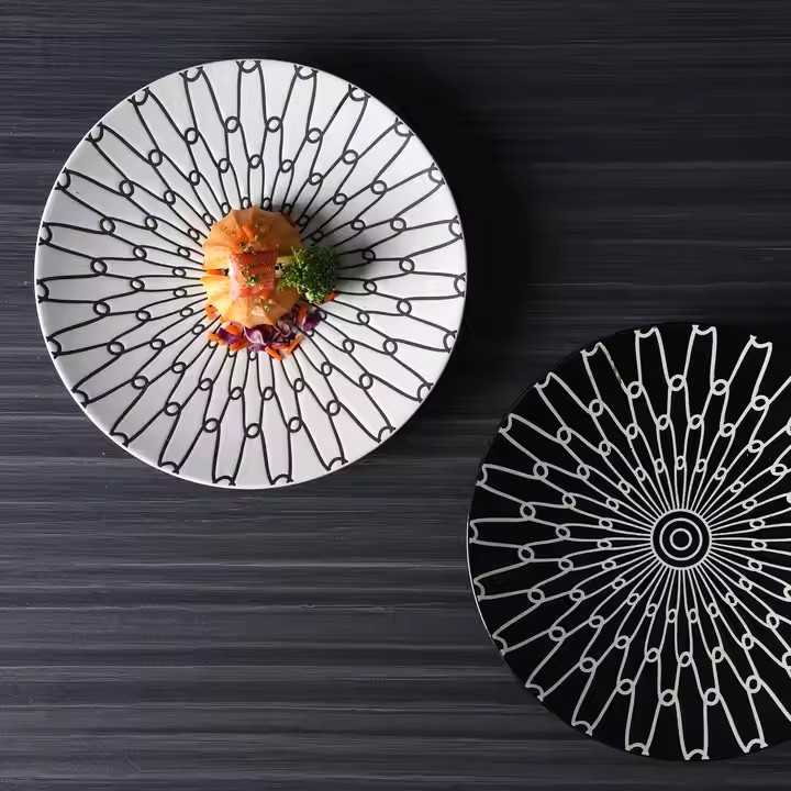 网线纹黑白餐盘